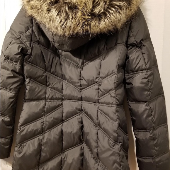 London Fog Faux Fur Trim Hooded Zip Jacket Puffer Coat Gun Metal XS New - Picture 6 of 6